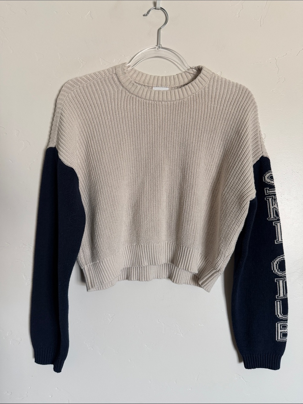 La Hearts Ski Club Crewneck Sweater Cropped Preppy Navy & Cream